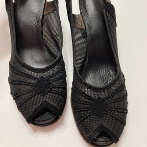 Vintage 1940s Platform Peep-Toe Slingback Shoes - Size 7